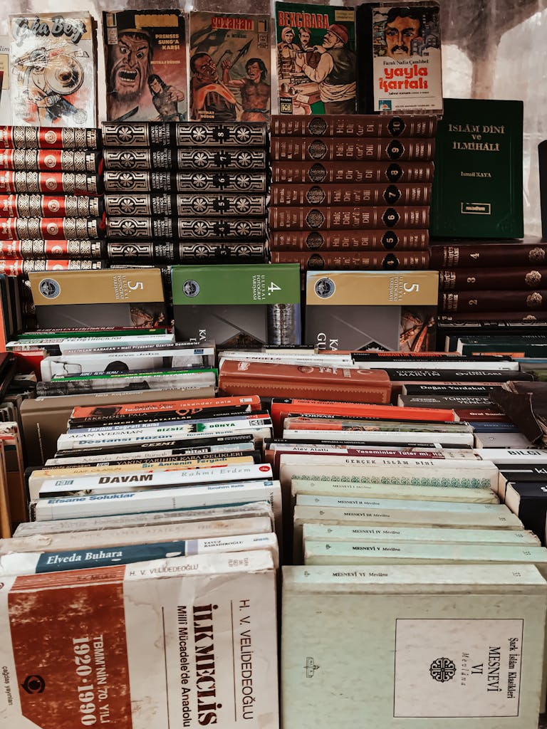 Stack of Old Books in Close-up Photography